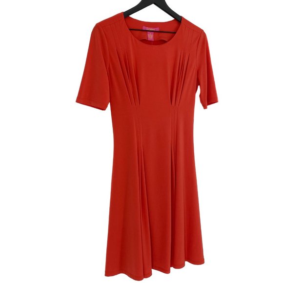 CATHERINE MALANDRINO Tangy Apricot Pleated Sheath Dress Size M - Picture 2 of 16